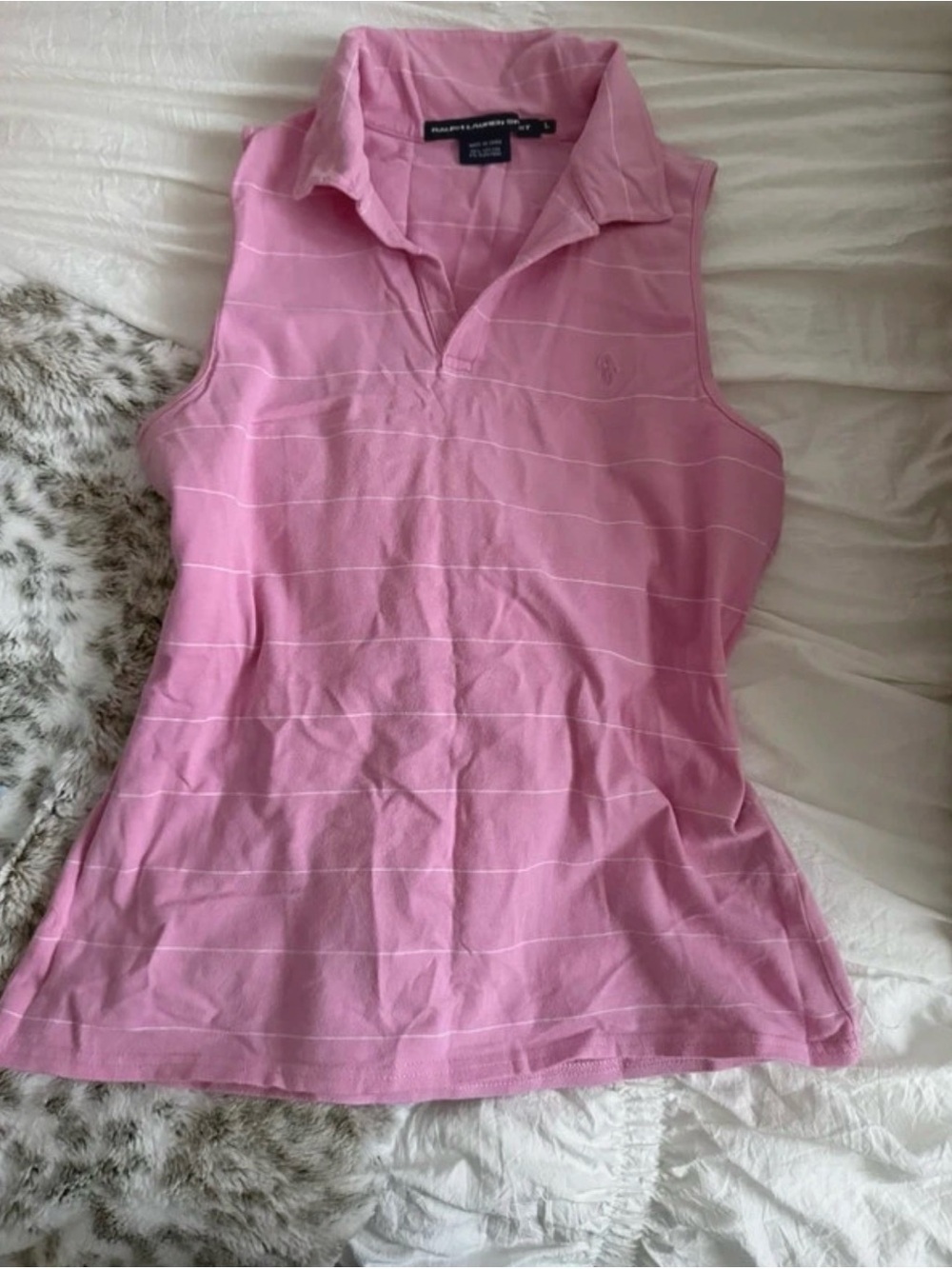 Ralph Lauren Pink Striped Sleeveless Polo Tank